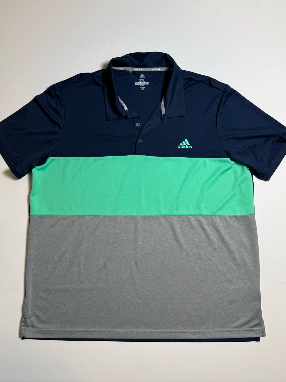 adidas Golf Men's 2XL Breathable Colorblock Polo Navy Green Gray Preppy Sports